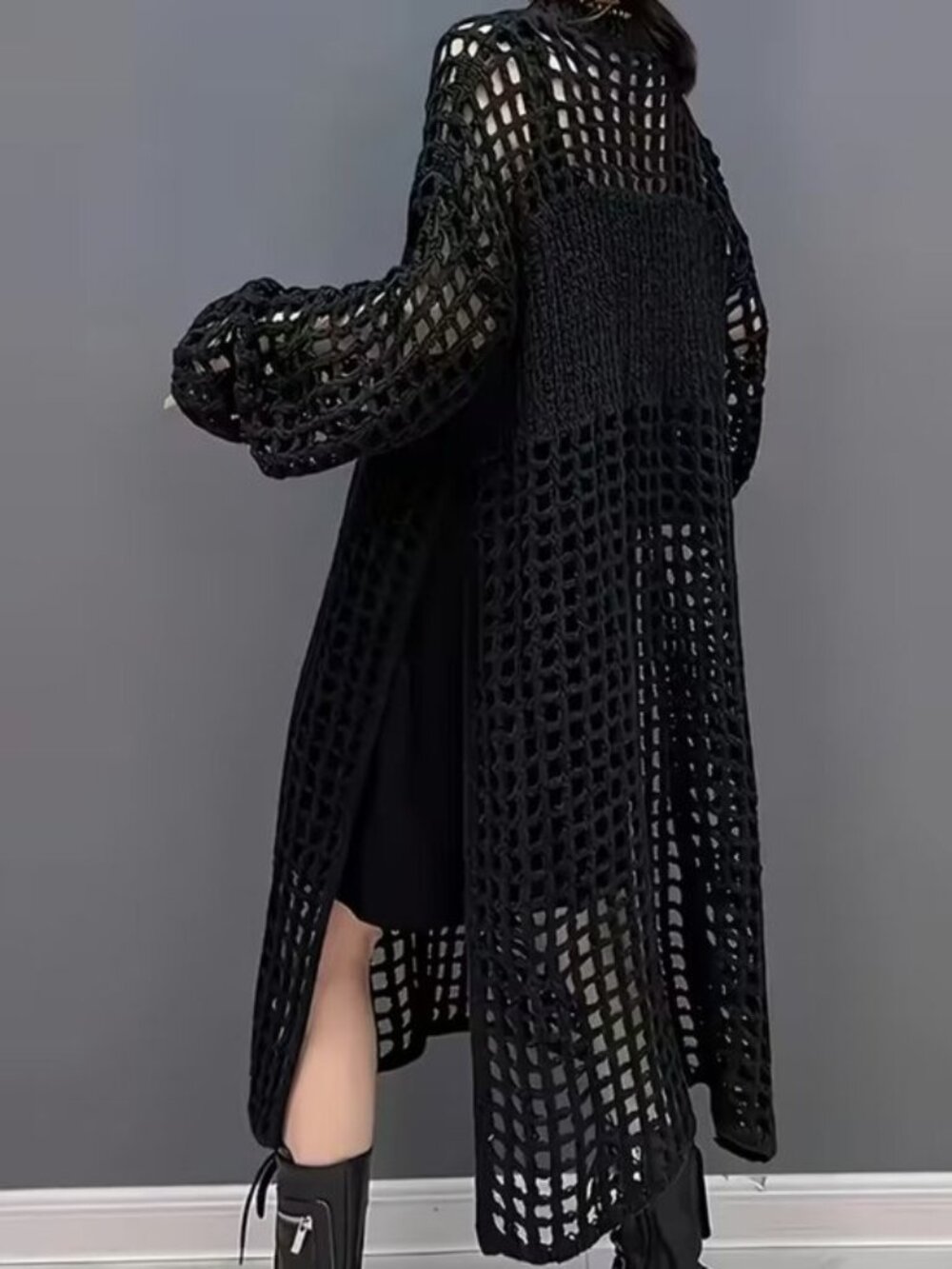 Open Knit Hollow Long Sweater Dress - Picture 3 of 5